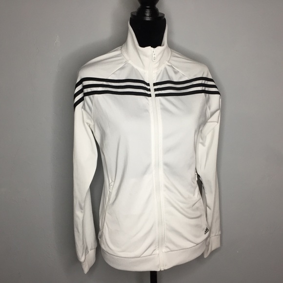 adidas Jackets & Blazers - Adidas White Jacket with iconic black stripes